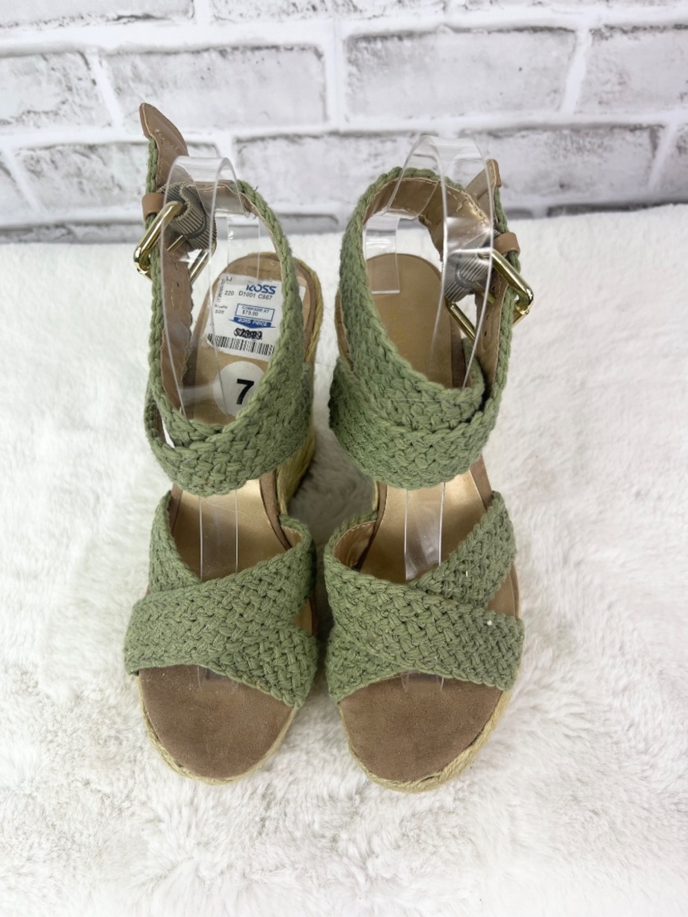 NWT🤩 |•NINE WEST•| Olive Green Crochet Espadrille Wedge Sandals Women’s Size 7 - Picture 4 of 14